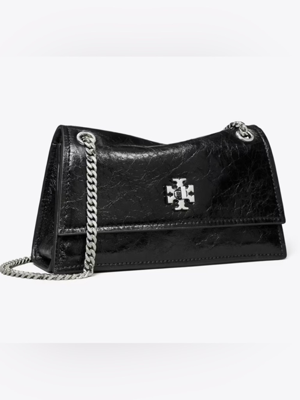 Tory Burch Black Crinkled Leather Chain Shoulder Bag